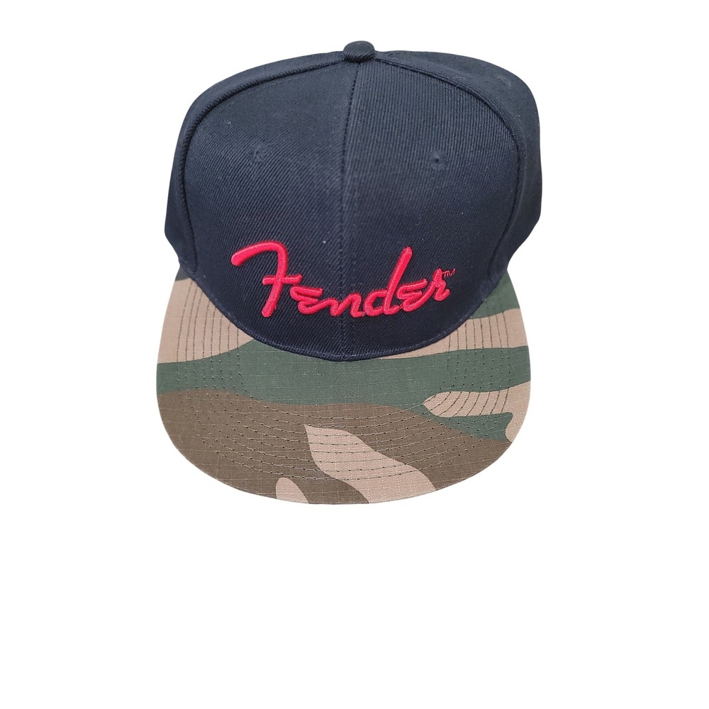 Fender Snapback Hat Black Camo Flat‎ Brim Red Embroidered Logo Adjustable #5